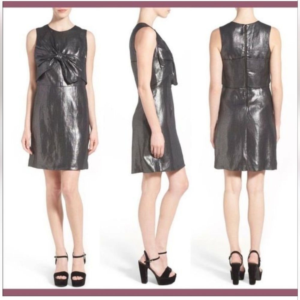Rachel Antonoff Linen Metallic & Silver Bow Dress